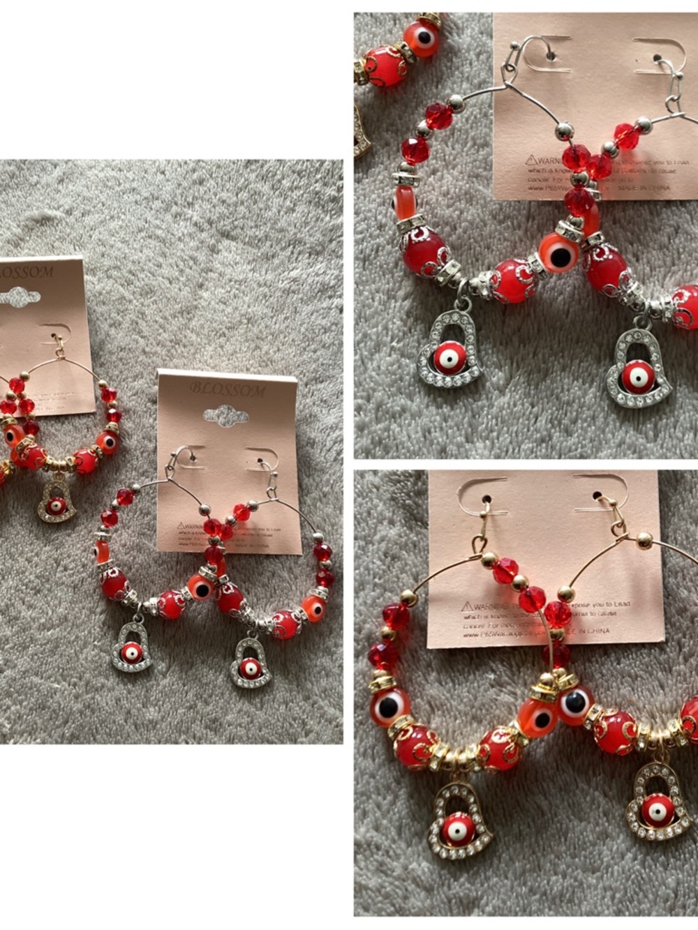 🌂 NWT Red Evil Eye Heart Hoop Earrings in Silver or Gold